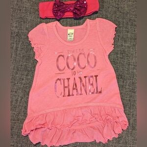 Baby Girl You Are The Coco To My Chanel Shirt and Headband Set 12M New